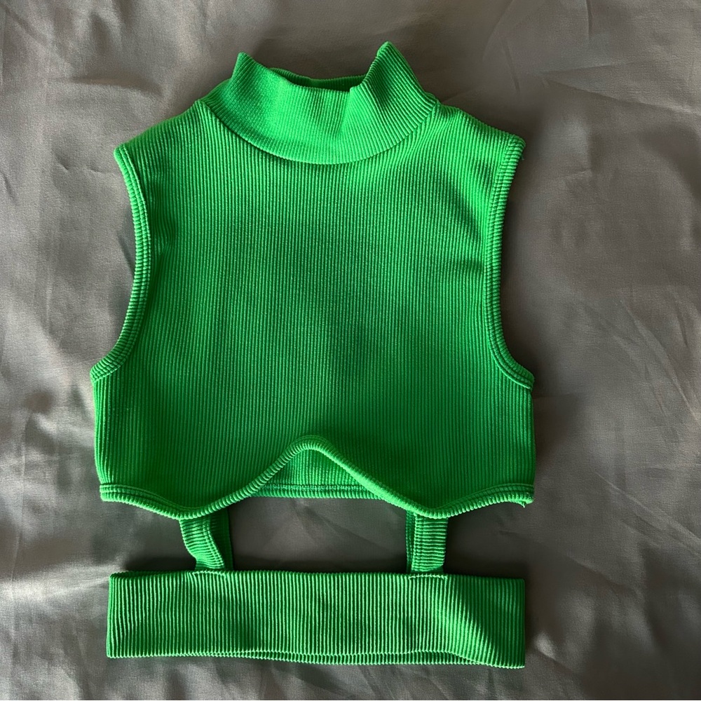 Green Ribbed Crop Top